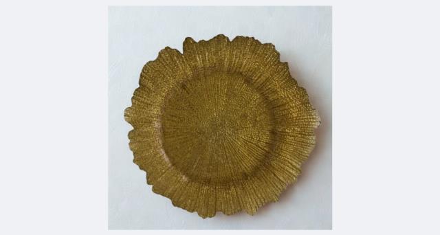 Rental store for Glass Flower Charger  Gold in St. Louis MO