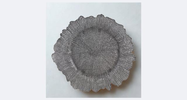 Rental store for Glass Flower Charger  Silver in St. Louis MO